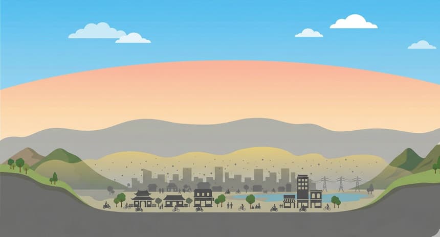 ハノイで地形と気候が汚染を溜め込むイメージ画像