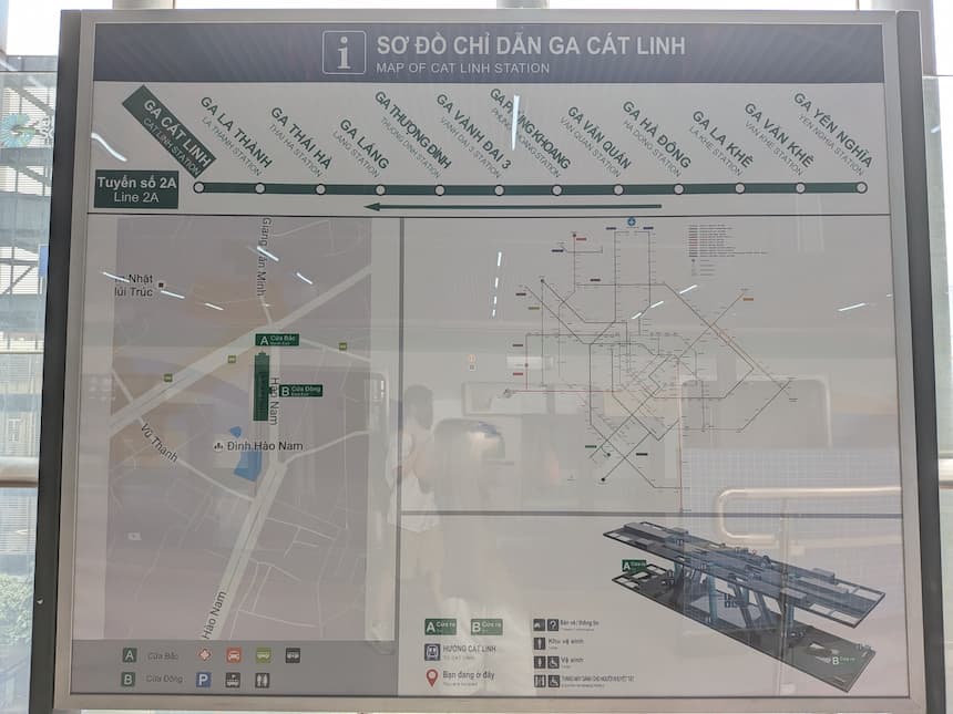 Cát Linh駅構内に掲示されている2030年のハノイ都市鉄道計画図